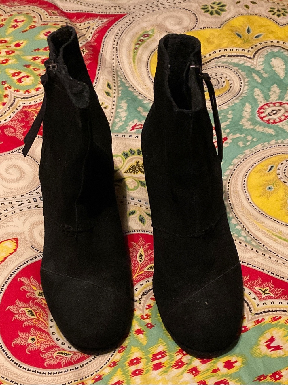 Toms Black Suede Ankle Booties with Side Zip